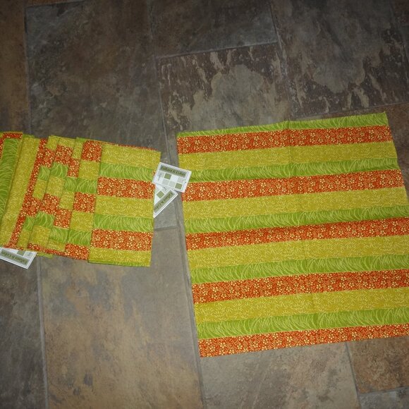 10 Vtg/NEW Dinner Napkins Fallani & Cohn Bamboo stripe gold green orange Cotton - Picture 1 of 8